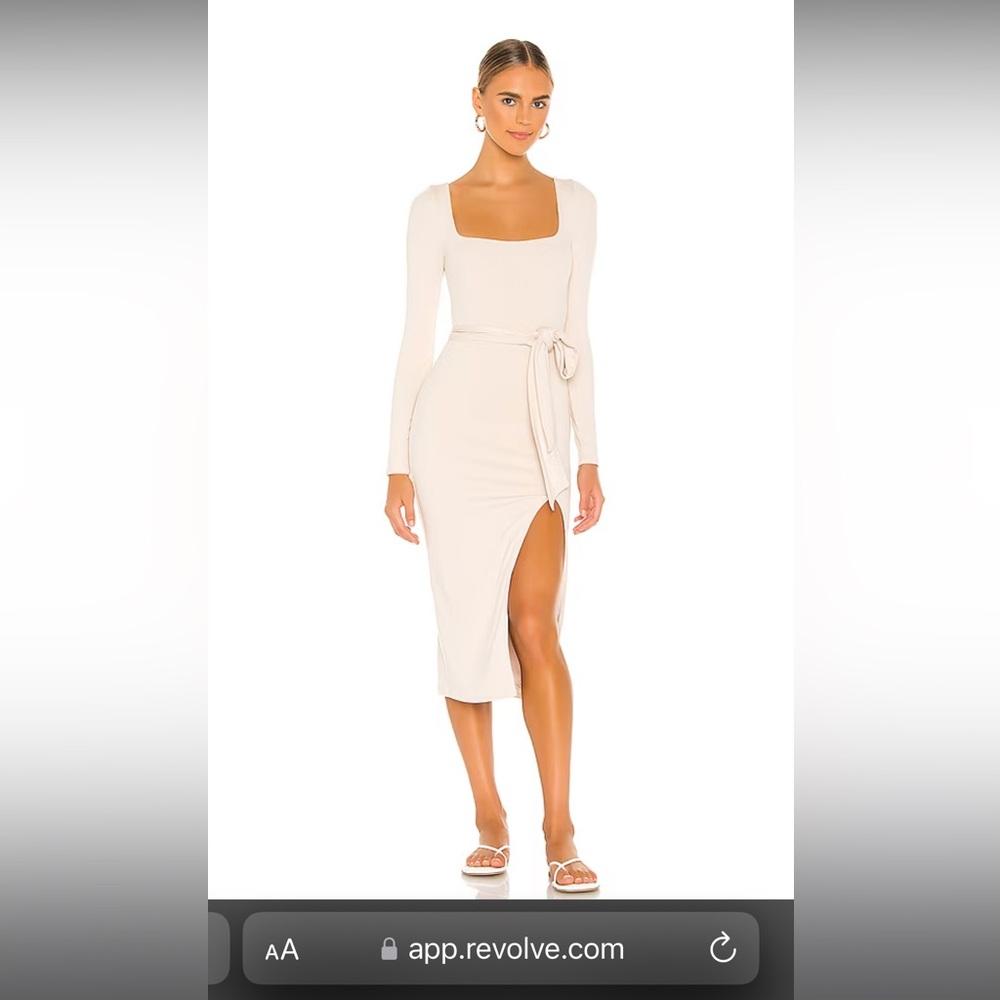 Lovers + Friends Sariah Square Neck Knit Ecru Beige Midi Dress size S